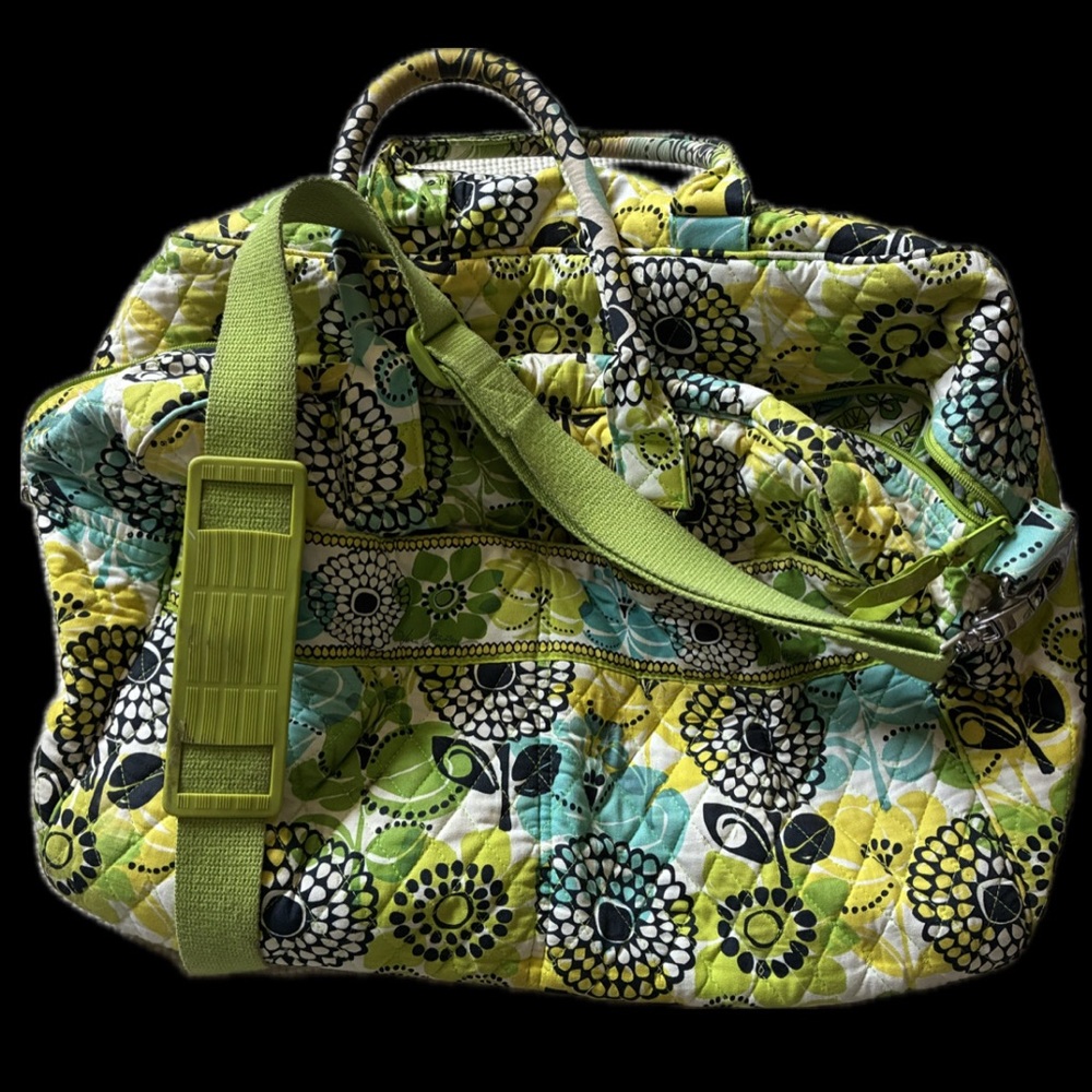 Vera Bradley Quilted Floral Travel Bag in Lime, Aqua & Black